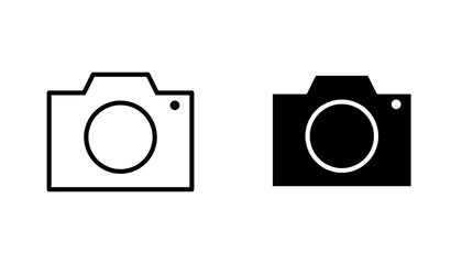 Photo Camera vector icon set in black and white color.