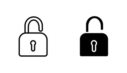 Unlock vector icon set in black and white color.