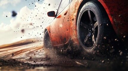 Car Speeding on Dirt Road