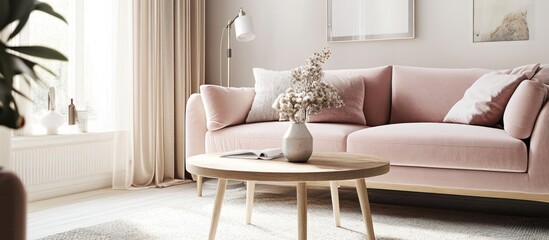 Minimalist Living Room with Pink Sofa