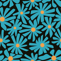 blue seamless vector stock flowers with leaves pattern on cream background