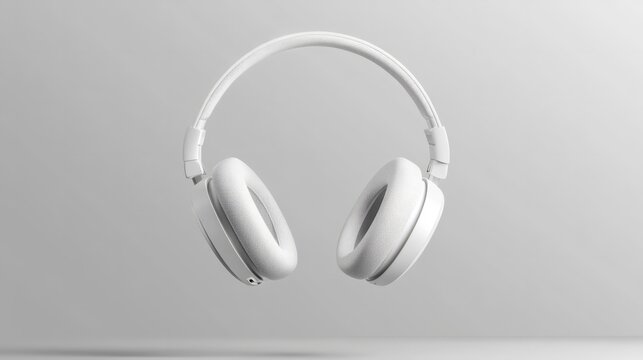 Wireless headphones, hovering in mid-air, isolated on a transparent background, tech and audio product mockup