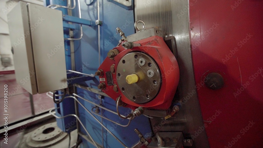 Poster observe the industrial machinery component in action as it works within the factory system. stock cl