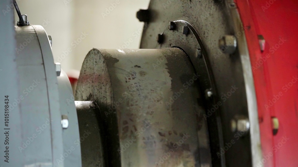Aufkleber a close-up view of an engine component displaying distinct signs of wear accumulated over time. stoc