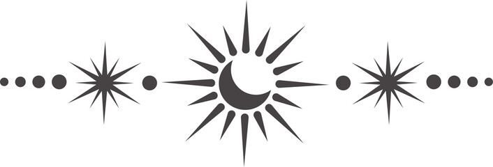 Celestial border with magic moon and mystic stars. Spiritual frame with fantasy elements. Astrology ornament with spiritual symbols of sun. Esoteric vintage minimal decoration © Chorna_L