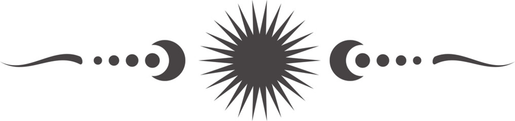 Celestial border with magic moon and mystic stars. Spiritual frame with fantasy elements. Astrology ornament with spiritual symbols of sun. Esoteric vintage minimal decoration