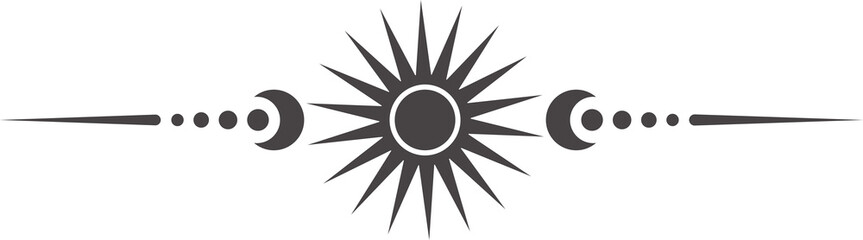 Celestial border with magic moon and mystic stars. Spiritual frame with fantasy elements. Astrology ornament with spiritual symbols of sun. Esoteric vintage minimal decoration