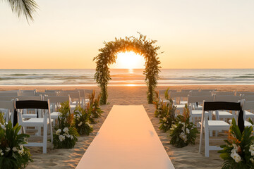 Fototapeta premium Romantic wedding ceremony on the beach sunset 