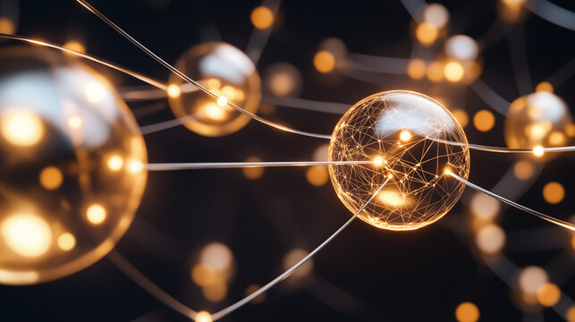 A series of atoms linking together like a chain, glowing softly as they create new bonds – A powerful visual of unity and formation, showing how small elements come together to bui