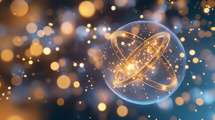 A single atom undergoing metamorphosis, shedding energy in waves of light as it transforms into something new – A dramatic and creative display of transformation, highlighting the