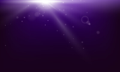 Shining rays from above over water, in space, on a purple background for decorating banners, posters
