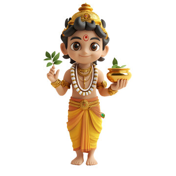 3D Illustration of Hindu God Dhanvantari Holding a Pot of Medicine. Illustration.on transparent, white background, isolate PNG
