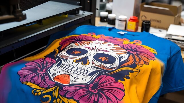 Colorful Sugar Skull T Shirt Design for Printing