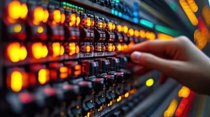 Employee working with a programmable logic controller PLC in a factory, demonstrating the role of automation in optimizing production processes