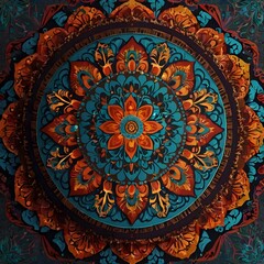 Mandala wallpaper, with repeating geometric patterns and colors, created with generative AI