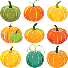 Set of colorful pack of halloween pumpkins collections