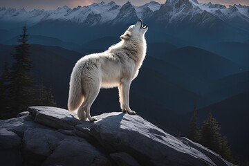 Obraz premium Wolf Howling on Top of Mountain