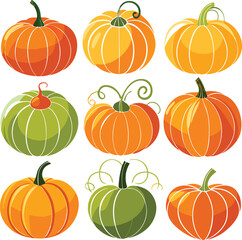 Set of colorful pack of halloween pumpkins collections
