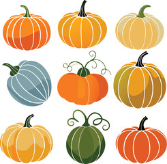 Set of colorful pack of halloween pumpkins collections