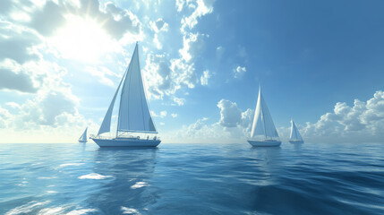 Sailboats sailing on peaceful ocean under sunny sky