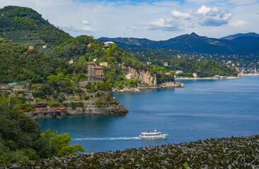 Fototapeta premium Yachts and boats on the Ligurian sea near Portofini, Italy, Europe
