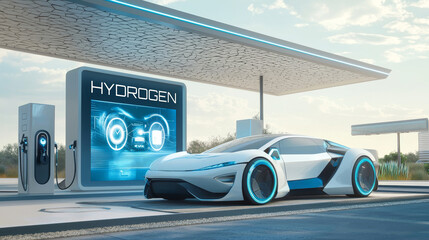 A Futuristic HydrogenPowered Car Refueling at an Innovative Fuel Station of Tomorrow