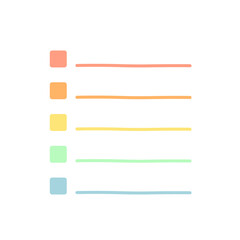 Fototapeta premium Colorful bullet point to do checklist. Blank pastel label list. Schedule, planner, note, reminder, journal, organizer concepts. Hand drawn vector design isolated illustration.