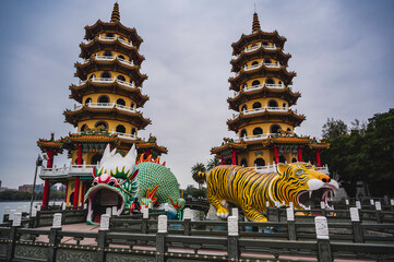 Taiwan.kaohsiung​ 15.2.2023 Dragon Tiger Tower in kaohsiung city taiwan.Kaohsiung is situated on...