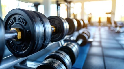 Fototapeta premium Close-up of Weight Plates on a Rack in a Gym