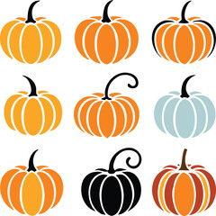 Set of colorful pack of halloween pumpkins collections