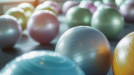 Close-up of Vibrant, Multicolored Exercise Balls