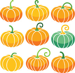 Set of colorful pack of halloween pumpkins collections