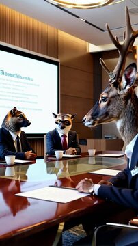 Animaux anthropomorphes en r&eacute;union d'affaires