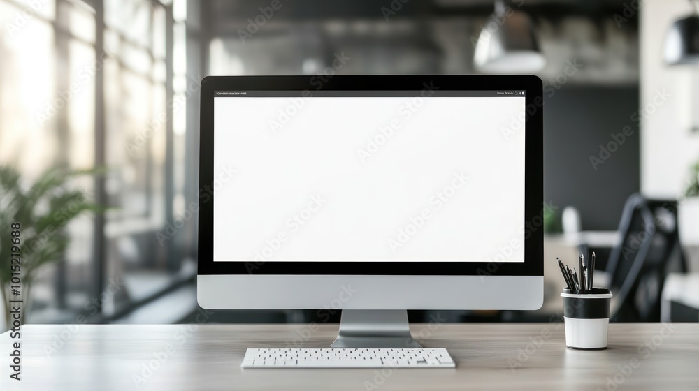 Poster desktop computer on a desk in an office