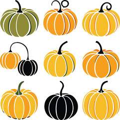 Set of colorful pack of halloween pumpkins collections
