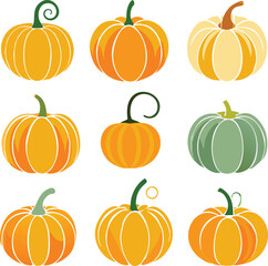 Set of colorful pack of halloween pumpkins collections