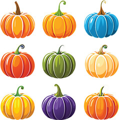 Set of colorful pack of halloween pumpkins collections