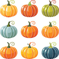 Set of colorful pack of halloween pumpkins collections