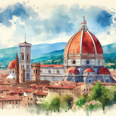 watercolors of Santa Maria del Fiore, Florence Cathedral.
