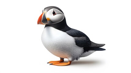 Fototapeta premium Atlantic Puffin Bird on White Background, Photo Realistic, Wallpaper, Cover and Screen for Smartphone, PC, Laptop, 9:16 and 16:9 Format