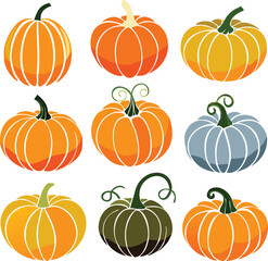Set of colorful pack of halloween pumpkins collections