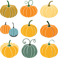 Set of colorful pack of halloween pumpkins collections