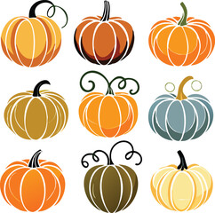 Set of colorful pack of halloween pumpkins collections