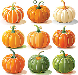 Set of colorful pack of halloween pumpkins collections