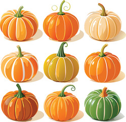 Set of colorful pack of halloween pumpkins collections