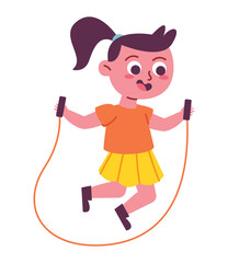 little happy girl playing with skipping rope