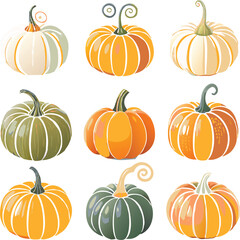 Set of colorful pack of halloween pumpkins collections