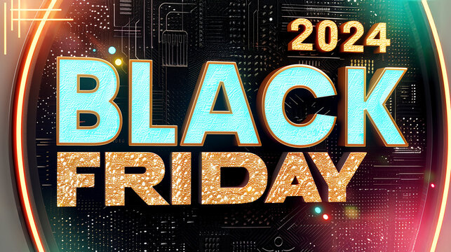 2024 "Black Friday" logo on a digital backdrop, for Black Friday and Cyber Monday	
