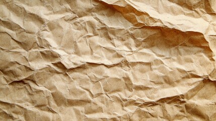 Close up of a crumpled brown paper background texture.