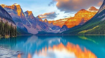 Obraz premium Breathtaking Landscape of Moraine Lake at Sunset in the Canadian Rockies